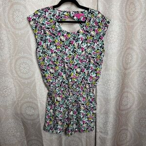 Betsey Johnson Vibrant Floral Abstract Romper Avant Garde Feminine Punk